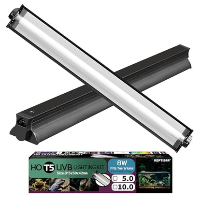 T5 HO UVB Lighting Combo Kit, Reptile Light Fixture, 8W 10.0 UVB | Fluorescent Light Bulb, Tropical Light for Reptile and Amphibian, Basking Light for Bearded Dragon, High Output Natural Light