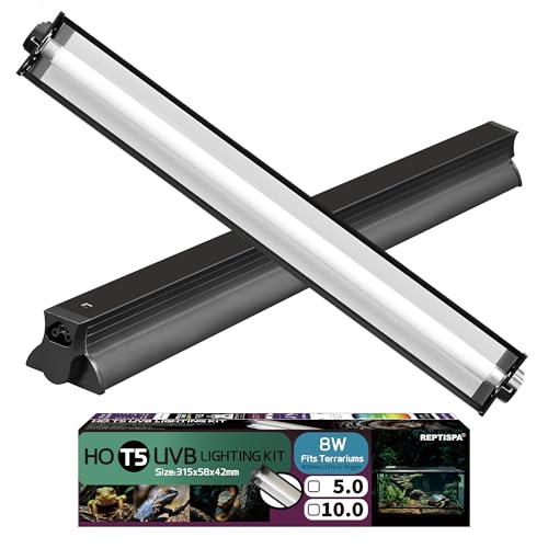 T5 HO UVB Lighting Combo Kit, Reptile Light Fixture, 8W 5.0 UVB | Fluorescent Light Bulb, Tropical Light for Reptile and Amphibian, Basking Light for Bearded Dragon, High Output Natural Light