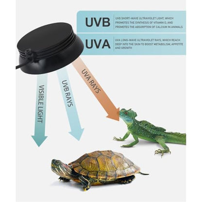 Small Full Spetrum LED UVA UVB Reptile Light with Dimmer & Cycle Timer for Bearded Dragon Lizard Gecko Snake Turtle, 8W, Bright Adjustable,UVB10.0,UVB5.0 & Daylight Modes Switchable,Aluminum Shell