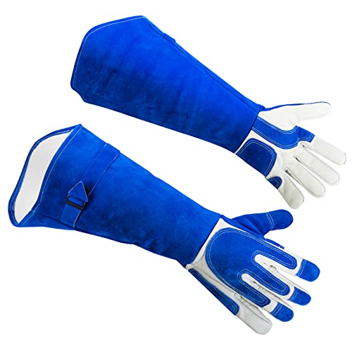 Animal Handling Gloves Bite Proof Reinforced Leather for Dog Training Cat Scratch Falcon Reptile Grabbing Snake - color: Blue-2