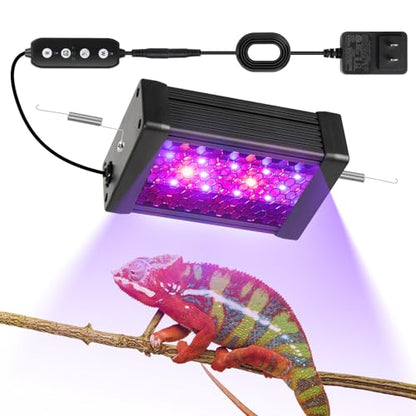 HNRLOY UVB Reptile Light, 9W UVA UVB Dimmable LED Reptile Lamp for Bearded Dragon, Chameleon, Turtles, Gecko, Snake, Lizard, Adjustable 6/10/12H Timer, Dimmable with 3 Lighting Modes - size: 4.9Inch