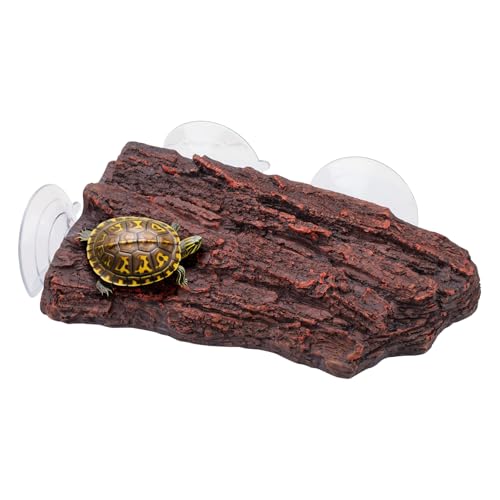 Basking Platform for Aquatic Turtles with 3 Suction Cups, Turtle Platform for Aquarium, Tortoise Resting Terrace, Basking Rocks for Bearded Dragons Frogs Newts (Artificial Bark) - color: Artificial Bark