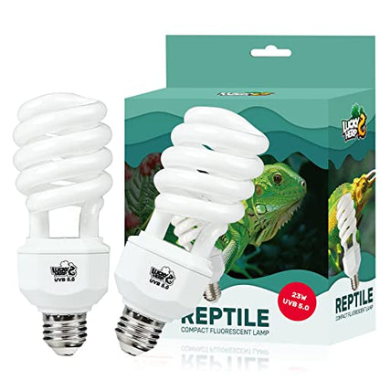 LUCKY HERP 2 Pack UVA UVB Reptile Light, 23W 5.0 UVB Bulb for Tropical and Sub Tropical Reptiles, Compact Fluorescent Terrarium Lamp, Reptile UVB Bulb for Chameleons, Lizard, Turtle - size: 23&5.0