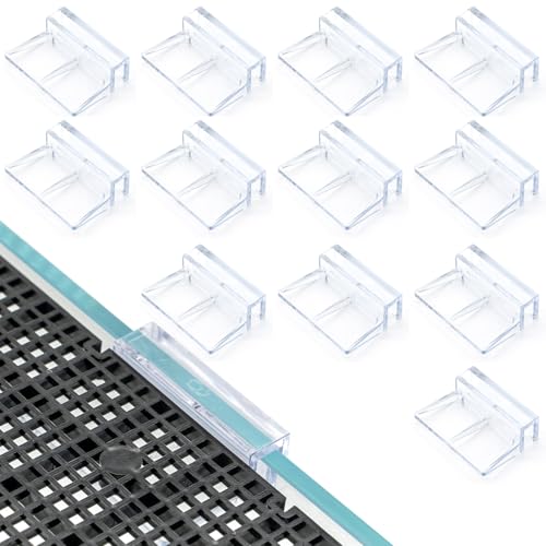 LINLAN 3/8-inch 12 Pieces Aquarium Cover Bracket, Fish Tank Lid Clips Acrylic Aquarium Cover Clip Support Holder, for Rimless Aquariums - size: Fits 3/8" Glass