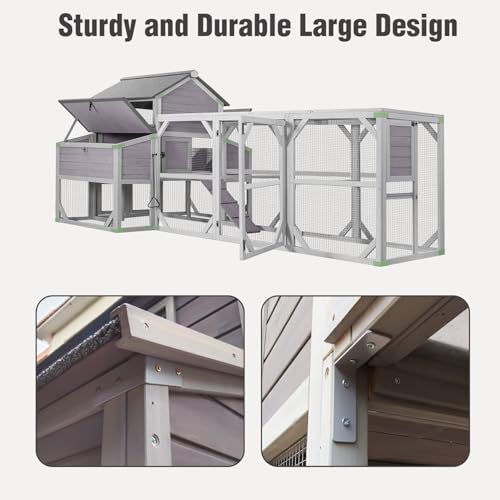 Large Chicken Coop with Run - Wooden Hen House with 6 Nesting Boxes and Removable Tray, 41.3ft² Poultry Pet Hutch Run Cage with Waterproof Asphalt Roof, fold Out House for 8-10 Chickens - size: 118.0"L x 98.0"W x 49.0"H