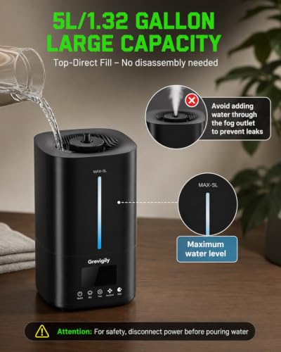 5L/1.32 Gal Reptile Fogger Humidifier with Smart Humidity Control & Dual Hose | Automatic Terrarium Mister with Remote & Touch Panel, Quiet <35dB, Auto Shut-Off for Amphibians,Vivariums, Plants