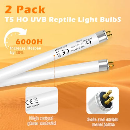 T5 10.0 UVB Light Bulb for Reptiles, 24W HO UVB Reptile Lamp Bulb, 2 Pack 22 Inch UVA UVB Fluorescent Lamp Tube for Bearded Dragon Leopard Gecko Tortoise Lizards - size: 24W-22INCH