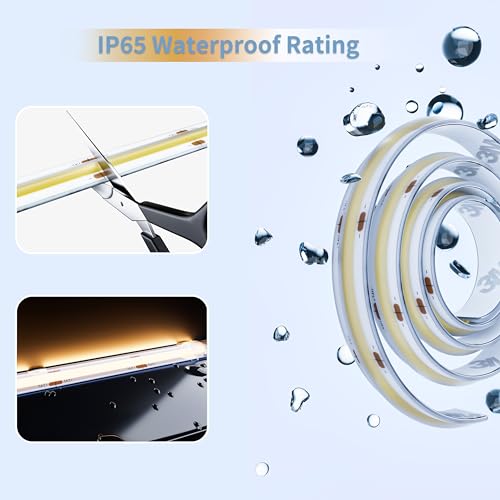 PAUTIX COB LED Strip Light IP65 Waterproof 32.8ft/10m 5040LEDs Warm White 3000K,High Lumen Flexible CRI90+ LED Tape Super Bright DC24V,for Cabinet Home DIY Lighting Projects(Power Supply Not Included) - size: 3000K/32.8ft-IP65 Waterproof