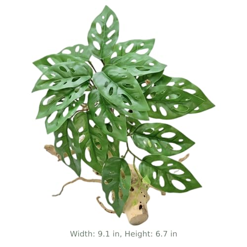 Artificial Green Foliage Plant, 6.7 x 9.1 in Fake Tropical Leaves with Realistic Wood Trunk, 23 Textured, Stable Base, for Reptile Terrariums & Home Decor