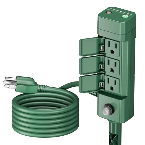 BN-LINK Outdoor Power Stake Timer, Dusk to Dawn Sensor for Outdoor Lights, 6 Grounded Outlets, 6ft Extension Cord, 1875W/15A,Christmas Decorations, ETL Listed - size: With Photocell