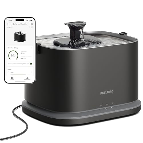 PETLIBRO Upgrade Cat Water Fountain Stainless Steel Tray, Dockstream 2 Cat Fountain Indoor, 3L/101oz Auto Cat Fountains for Drinking, App Monitoring Pet Water Fountain Dog, 5G WiFi Cat Water Dispenser - color: Black, size: Fountain