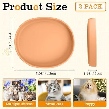 Silicone Dog Food Plate Shallow Dog Bowl Flat Cat Dish Small Puppy Plates for Small Dogs and Cats Whisker Fatigue Pet Feeding Bowls for Dry and Wet Food (Light Brown) - color: 2 Pcs - (Orange-Pink)