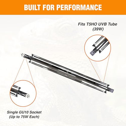 T5HO Single 34" UVB Reptile Light Fixture 39W, Bearded Dragon and Reptile Terrarium Light Fixture
