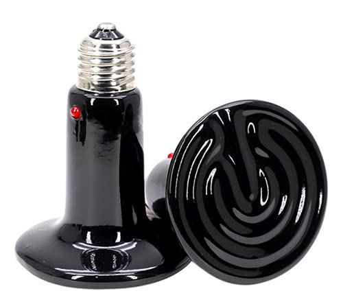 100W Reptile Ceramic Heat Lamp with Indicator Light Infrared Heat Emitter E26 Reptile Heat Lamp Bulbs for Pet Brooder Coop Chicken Lizard Turtle Snake Bearded Dragon,No Harm No Light,2-Pack