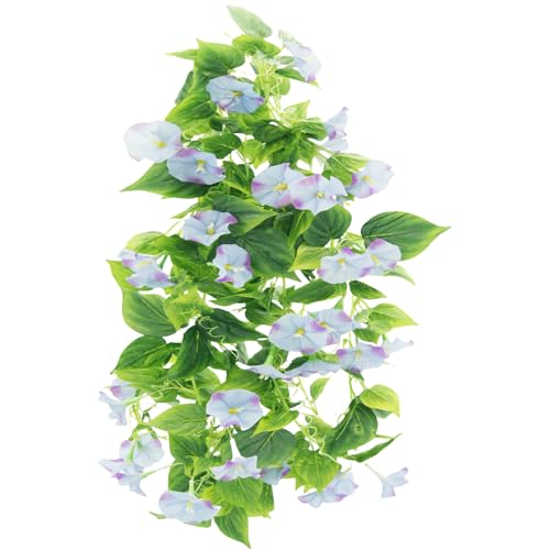FERIAL Artificial Vines 15Feet Silk Flower Garland for Outdoors Blue Morning Glory Vine Artificial Flowers Hanging Plants Garland Fake Green Plant 2Pcs for Wall Fence Indoor Wedding Banquet Decor - color: Blue