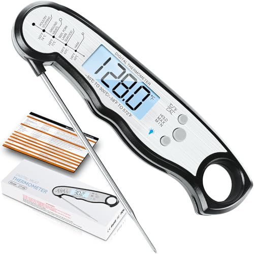 Digital Meat Thermometer, Waterproof Instant Read Food Thermometer for Cooking and Grilling, Kitchen Gadgets, Accessories with Backlight & Calibration for Candy, BBQ Grill, Liquids, Beef, Turkey… - color: Black - Sliver