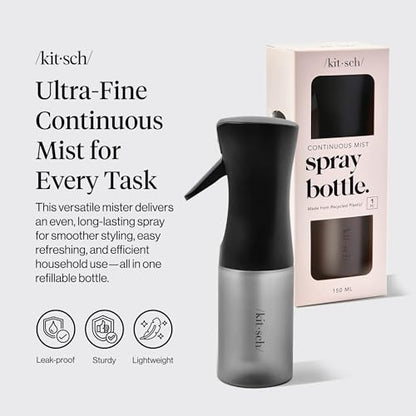 Kitsch Continuous Spray Bottle for Hair – Fine Mist Water Mister & Water Spray Bottle – Recycled Hair Spray Bottle – Spray Bottles for Cleaning, Styling, Plants & More – Black, 150ml - color: Black