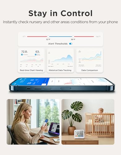 GoveeLife Bluetooth Thermometer Hygrometer, Temperature and Humidity Monitor with App Notifications, Large LCD Display, Indoor Thermometer for Home Baby Room Greenhouse 1-Pack - style: 1 Pack