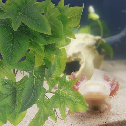 Hemoton 2pcs Hanging Reptile Plants for Terrarium with Suction Cups, Artificial Plastic Leaves 23-Leaf Monstera and Sweet Potato for Amphibian Habitat Decoration