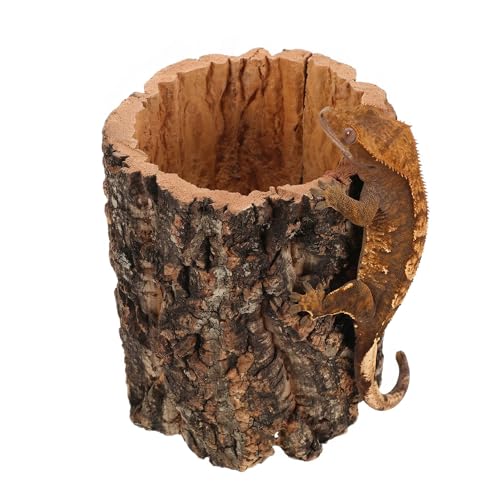 Veemoon Natural Tree Trunk Reptile Hide Cave Reptile & Amphibian Habitat Hideouts Natural Cork Bark Tree Trunk Terrarium Log Cave Wood Climbing Hide for Gecko Snakes Hermit Crabs Frog, 4. 9×5. 9"