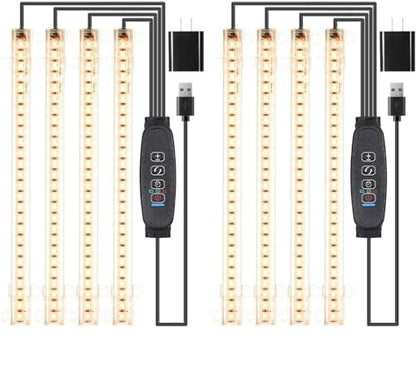 RWNTAO 8.6 Inches LED Plant Growing Light Strips, Full Spectrum 3000K Grow Light for Indoor Plants with 3/9/12H Timer, 10 Dimmable Levels for Seedling Succulent and Plant Shelf (4 Head×2pcs) - size: 8.6Inch 4 Head 2 Pack