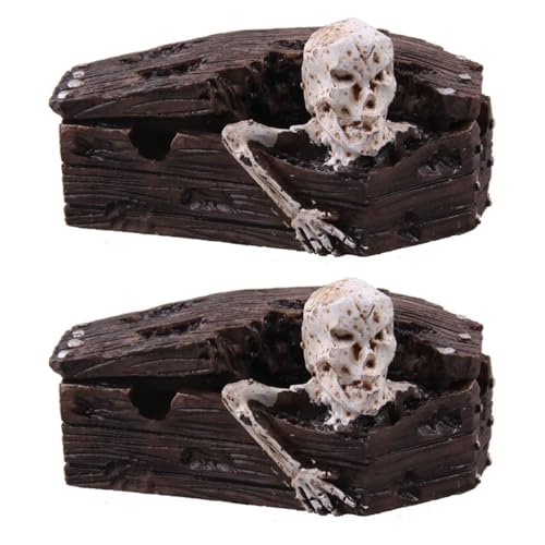STOBOK 2pcs Resin Coffin Decorations Fish Tank Ornaments Bob Skeleton Aquatic Aquarium Sand Aquarium Coffin Skull for Aquarium Skulls for Aquarium Decorative Resin Skull Coffin