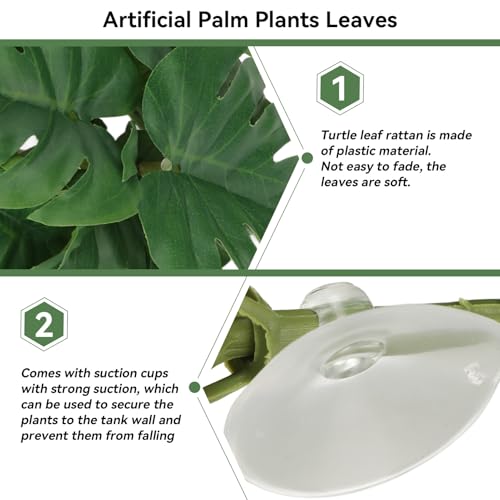 Reptile Plants Artificial Plants Terrarium Plants Decor with Suction Cup Amphibian Habitat Accessories Reptile Hide Decor Rainforest Ground Plant Fish Tank Aquarium Monstera Terrarium Decor