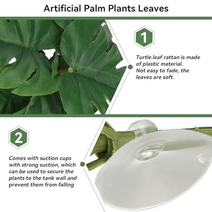 Reptile Plants Artificial Plants Terrarium Plants Decor with Suction Cup Amphibian Habitat Accessories Reptile Hide Decor Rainforest Ground Plant Fish Tank Aquarium Monstera Terrarium Decor