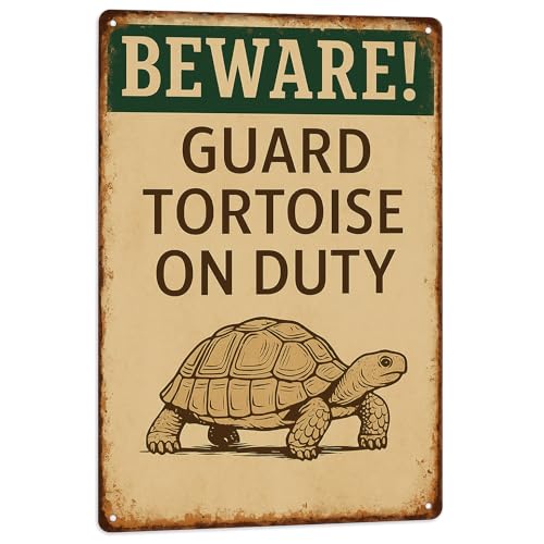 Beware Guard Tortoise On Duty Sign Funny Metal Tin Sign 8×12 inch - Tortoise Habitat Accessories Turtle House Decor Outdoor Sulcata Tortoise Enclosure Decor Gifts For Tortoise Lovers - color: Tortoise