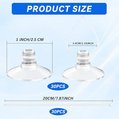 30 Pcs Aquarium Suction Cups with 30 Pcs Adjustable Zip Ties Set – Clear Small Suction Cups for Fish Tank Decor, Moss, Shrimp Nest, Reptile Hammock & Cable Management