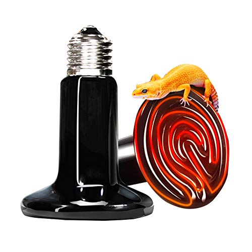 Reptile Heating Lamp Bulb 2pcs Amphibian Ceramic Infrared Heat Lamp Emitter with no Light for Brooder Chicken Coop,Hedgehog, Iguana Lizard Bearded Dragon Turtle Snake(Black, 100W)