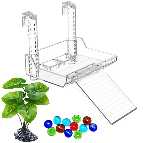 GOZILLA Turtle Basking Platform with Feeding Tray & Adjustable Ramp,Anit-Slip,Durable,Height Adjustable Hanging Platform.Acrylic Turtle Dock for Small Turtles, Reptiles and Aquatic Pets. (Medium Kit) - size: Medium