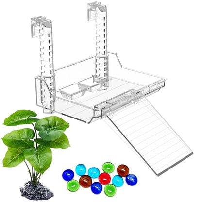 GOZILLA Turtle Basking Platform with Feeding Tray & Adjustable Ramp,Anit-Slip,Durable,Height Adjustable Hanging Platform.Acrylic Turtle Dock for Small Turtles, Reptiles and Aquatic Pets. (Medium Kit) - size: Medium