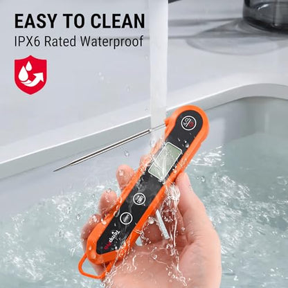 TempPro Digital Instant Read Meat Thermometer for Grilling, Waterproof Food Thermometer with Calibration Backlight Baking Bread Candy Thermometer Cooking Gift for Dad Husband (Previously ThermoPro) - color: Orange