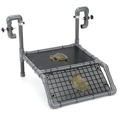 SKARUS Large Turtle Basking Platform for 55-150 Gallon Tanks | 7.9"-13.8" adjustable height tank-mounted aquarium dock with dual hanging arms, non-slip ramp for aquatic reptiles.