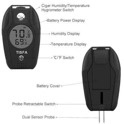TISFA Digital Hygrometer and Thermometer, Temperature Humidity Gauge | with Dual Sensors for Cigar Humidor, Plant, Greenhouse, Pet Reptile, Guitar, Portable