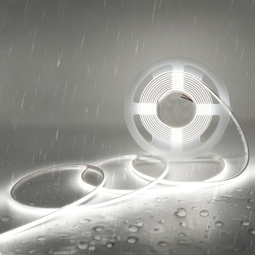 IP68 Waterproof Neon COB LED Strip Light 16.4ft Ultra-Thin 5mm LED Tape Light CRI>90 400LEDs/m, Dimmable Flexible & Cuttable for Home Bathroom Outdoor Pool Decoration (12V-6000K, No Power Supply) - color: DC12V-6000K