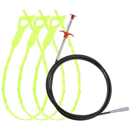 uxcell 3pcs 20 Inch Drain Hair Clog Remover Tool PP & 120 Inch Drain Cleaner Tool Sticks Stainless Steel Sewer Cleaning Hook Unclog Sink Unclogger for Toilet Bathtub Sewer, Green - color: Green, size: 120 Inch