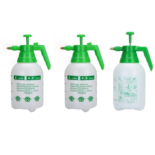 MRPAPA 3PCS Handheld Pump Sprayer, Garden Pressure Water Spray Bottle with Adjustable Brass Nozzle for Plants (2L-Green White) - color: 2L-White-3PCS