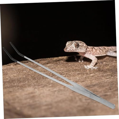 2pcs Aquarium Tweezers: Stainless Steel Straight And Curved Tweezers Set - Long Handle Reptile Feeding Tongs For Lizards Spider Snake