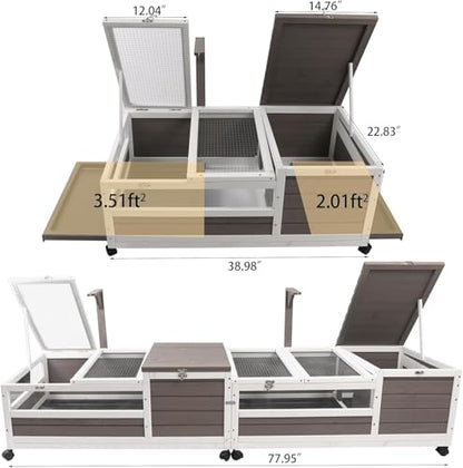PetsCosset Tortoise Habitat Cage on Wheels with Lamp Stand & Pull-Out Waterproof Tray – Large Wooden Tortoise House, Indoor & Outdoor Reptile Enclosure 78" L x 23" W x 14" H Double Habitat - size: 78.0"L x 23.0"W x 14.0"H