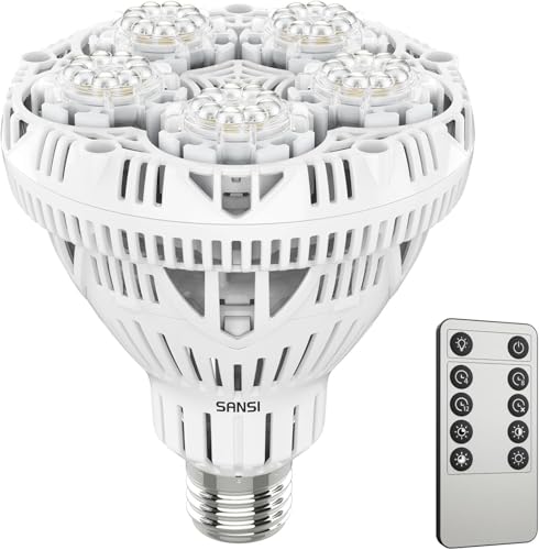 SANSI Dimmable Grow Light Bulb Full Spectrum, High PPFD 30W Grow Bulb (450 Watt Equiv) with Remote, Auto On Off Timing 4 8 12 Hrs, Energy Saving Plant Light Bulb with E26 Base for Indoor Plants - size: PPFD 260