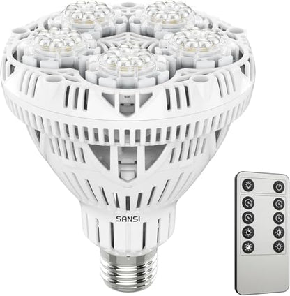 SANSI Dimmable Grow Light Bulb Full Spectrum, High PPFD 30W Grow Bulb (450 Watt Equiv) with Remote, Auto On Off Timing 4 8 12 Hrs, Energy Saving Plant Light Bulb with E26 Base for Indoor Plants - size: PPFD 260