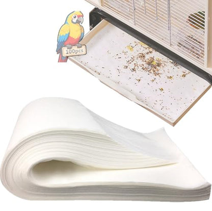 100pcs Bird Cage Liner Papers,11×20in Big Size Disposable Non-Woven Cage Paper Liners Precut Absorbent Cushion Pad Mat Accessories for Pet Bird Parrot