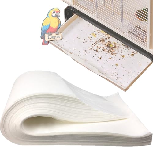 100pcs Bird Cage Liner Papers,11×20in Big Size Disposable Non-Woven Cage Paper Liners Precut Absorbent Cushion Pad Mat Accessories for Pet Bird Parrot