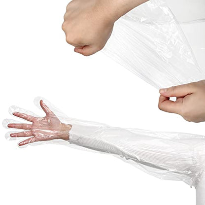 Patelai 50 Pcs Disposable Dressing Gutting Gloves 1.6 Mil Shoulder Length Hunting Field Dressing Glove for Deer Cleaning Gutt - color: White