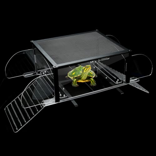 Upgraded Dual Ramp Turtle Basking Platform, Extra Large Fits 125 Gallon 150 Gallon 180 Gallon Aquarium Tank, Aquatic Turtles Topper Dock, Turtle Tank Accessories, Non-Slip Ramp & Escape-Proof