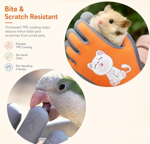 Kids Hamster Anti-bite Gloves,Small Pet Scratch Proof, Children Gardening Gloves,3 Pairs with Cute Print - size: S AGE>10