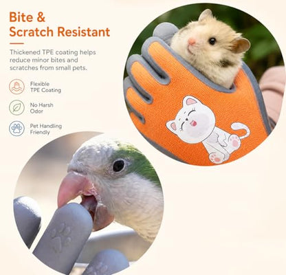 Kids Hamster Anti-bite Gloves,Small Pet Scratch Proof, Children Gardening Gloves,3 Pairs with Cute Print - size: S AGE>10