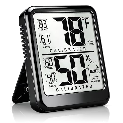 Antonki Room Thermometer, Digital Small Hygrometer Indoor Thermometer Humidity Gauge, Temperature Humidity Meter with Max/Min Record Monitor Sensor for Home, Plants - Battery Included - color: Black, size: 1 Pack